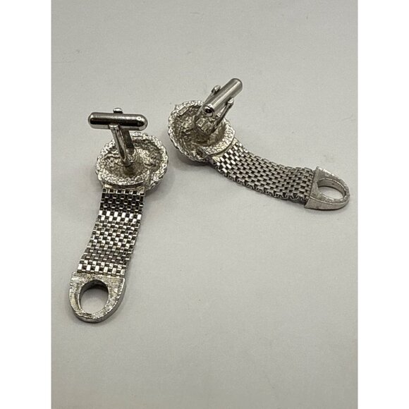 Vintage Silver-Tone Mesh Wraparound Cufflinks Mens Formal Accessories - Picture 4 of 6